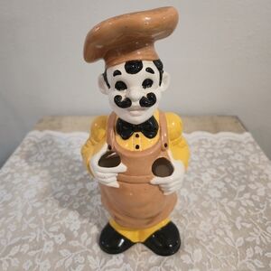 Vintage Jolly Chef Ceramic Utensil Holder Figurine Retro Kitsch Kitchen Decor